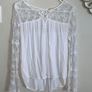 Hollister Mesh White Flower Sleeve Top